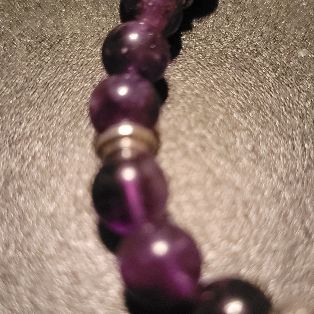 Hand beaded amethyst bracelet with silver accents
